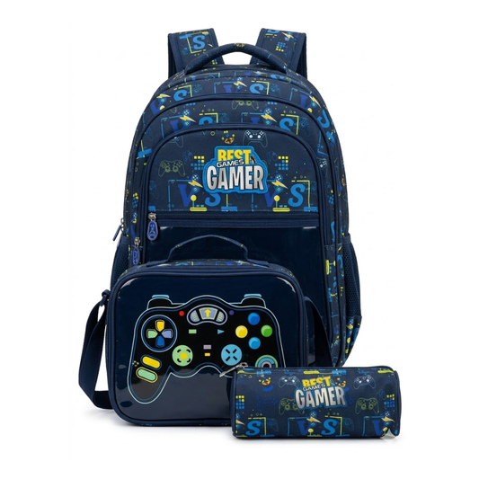 SET X 3 MOCHILA - LONCHERA - CARTUCHERA GAMER