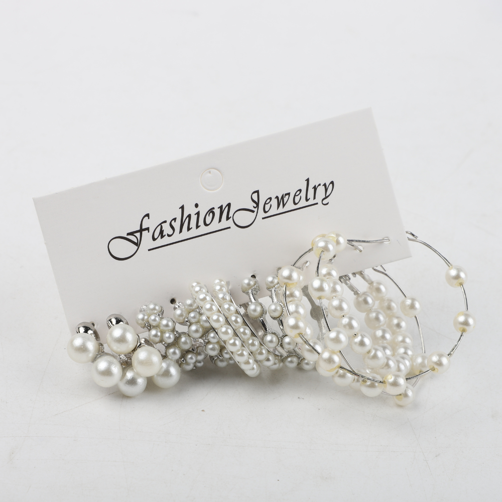 Set De 6 Pares De Aretes Argollas Con Perlas