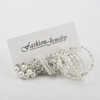 Set De 6 Pares De Aretes Argollas Con Perlas