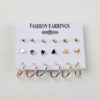 Set De 9 Aretes Corazones Y Argollas