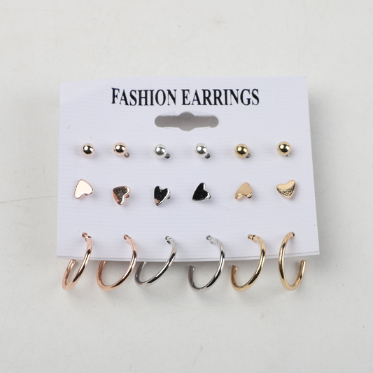 Set De 9 Aretes Corazones Y Argollas