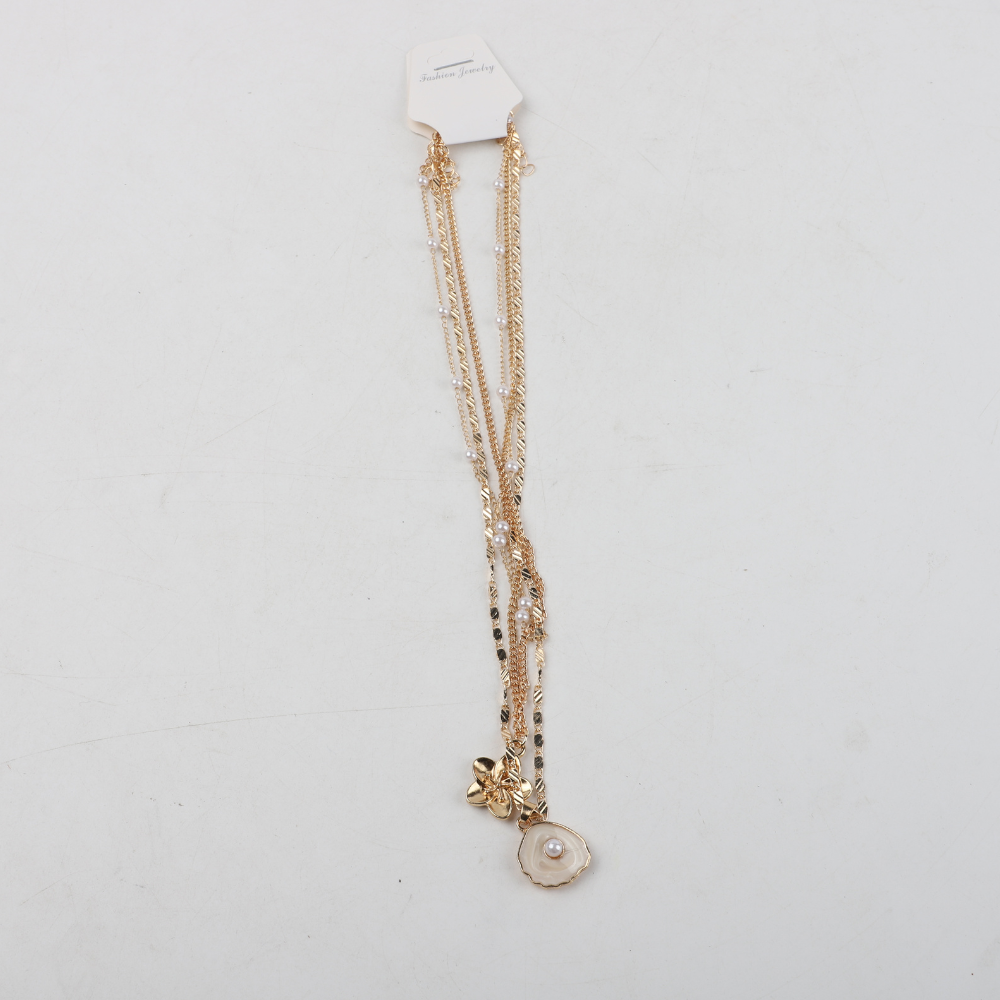 Set De 3 Collares Dorados Dije Flor Y Piedra Blanca