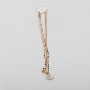 Set De 3 Collares Dorados Dije Flor Y Piedra Blanca