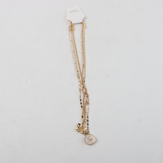 Set De 3 Collares Dorados Dije Flor Y Piedra Blanca