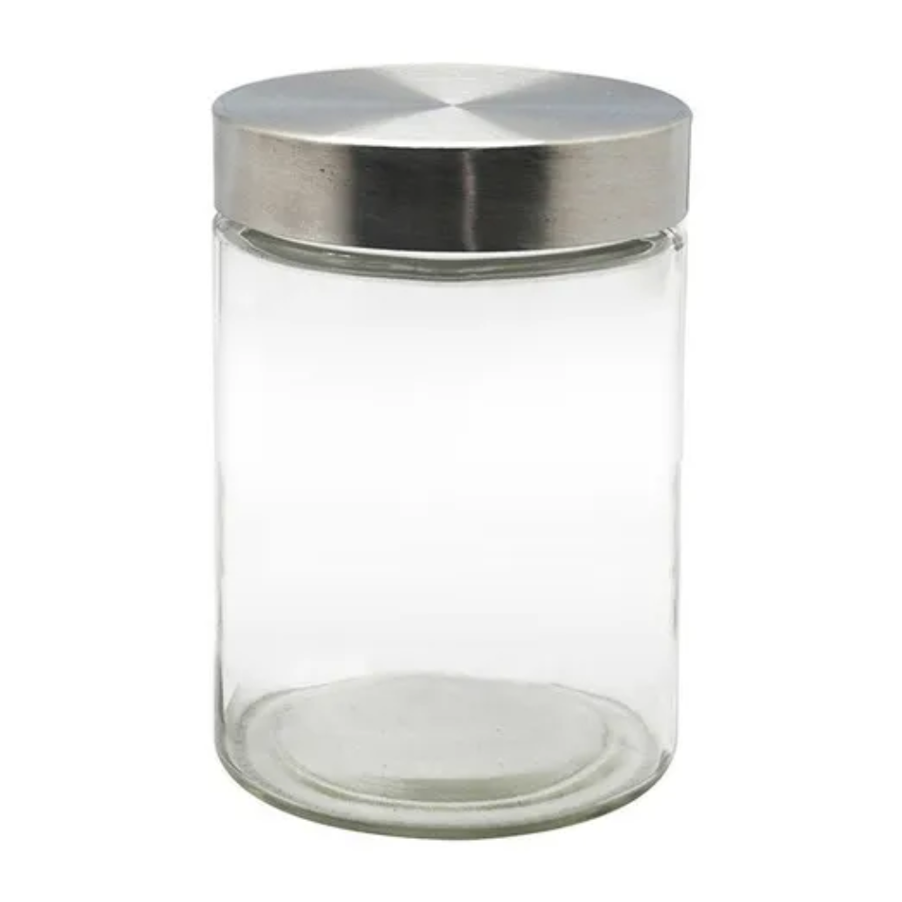 Frasco de vidrio tapa cromada 25*9.5cm
