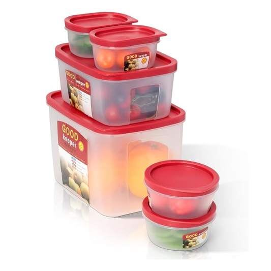 Set de 6 Contenedores de Plástico con Tapa Roja