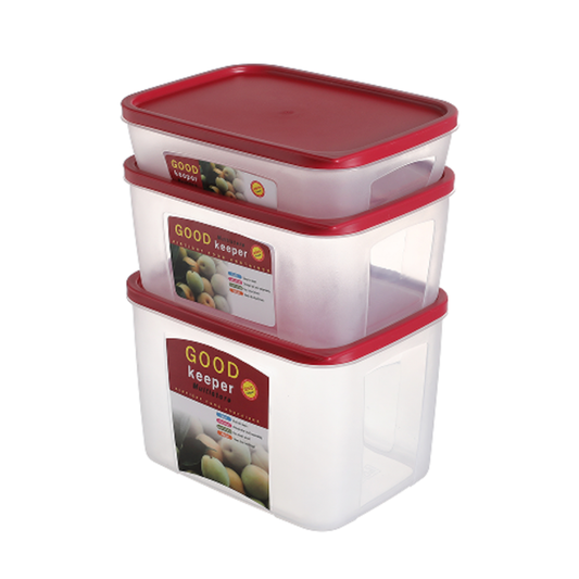 Set de 3 Contenedores Rectangulares con Tapa Roja