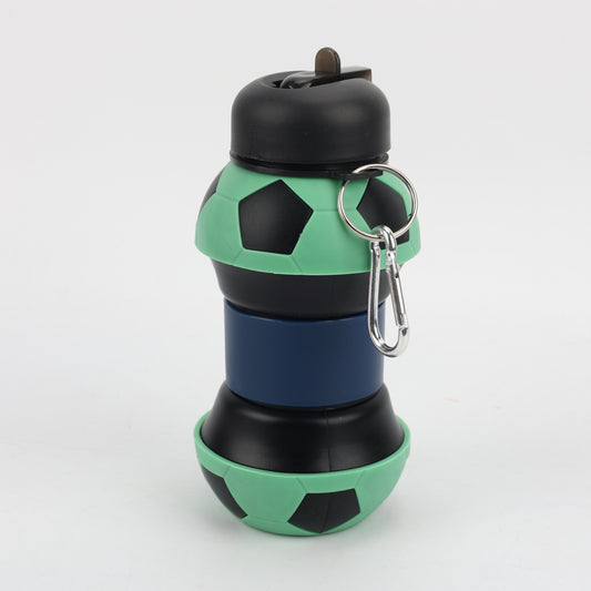BOTELLA PLEGABLE DE SILICONA BALÓN FÚTBOL VERDE