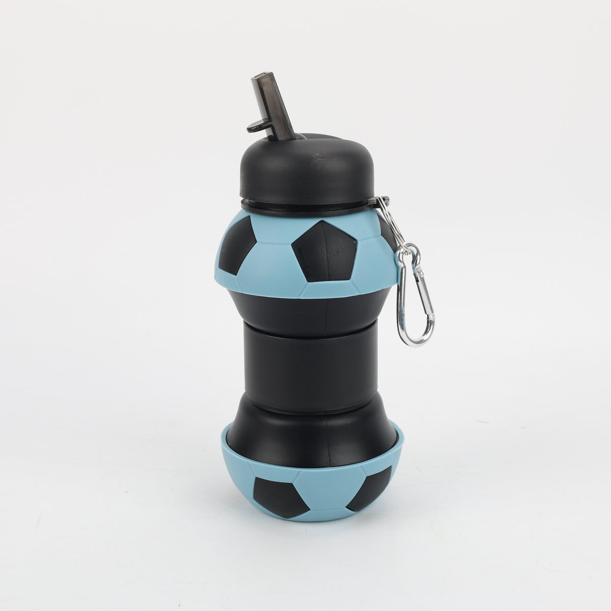 BOTELLA PLEGABLE DE SILICONA BALÓN FÚTBOL AZUL
