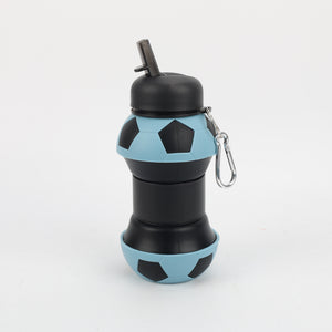 BOTELLA PLEGABLE DE SILICONA BALÓN FÚTBOL AZUL