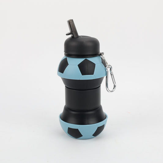 BOTELLA PLEGABLE DE SILICONA BALÓN FÚTBOL AZUL