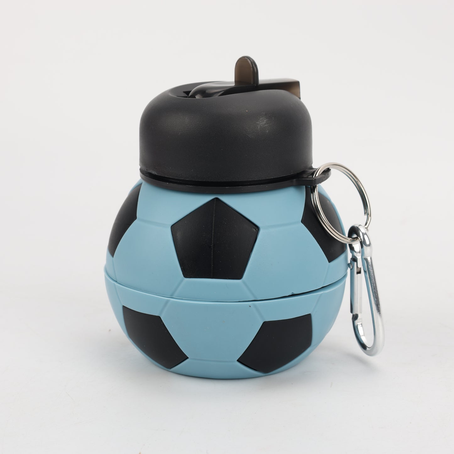 BOTELLA PLEGABLE DE SILICONA BALÓN FÚTBOL AZUL