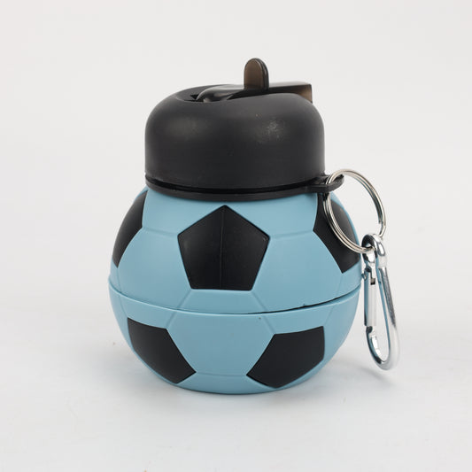 BOTELLA PLEGABLE DE SILICONA BALÓN FÚTBOL AZUL