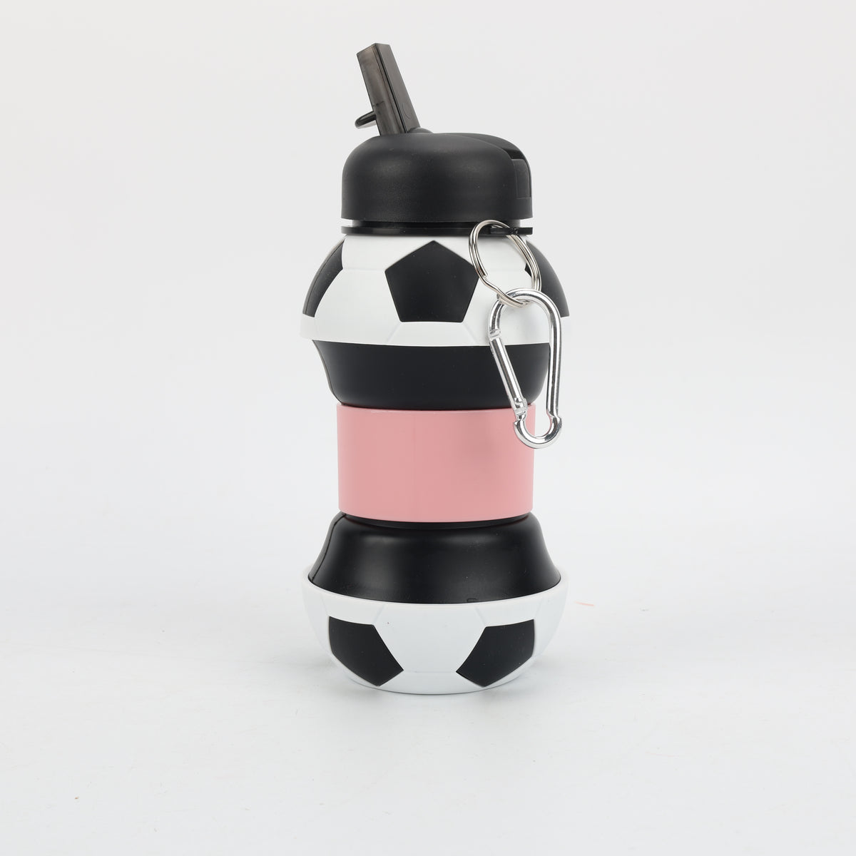 BOTELLA PLEGABLE DE SILICONA BALÓN FÚTBOL BLANCO Y NEGRO