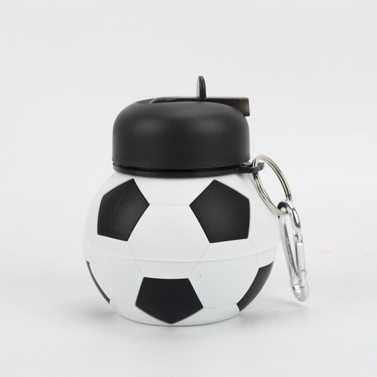 BOTELLA PLEGABLE DE SILICONA BALÓN FÚTBOL BLANCO Y NEGRO