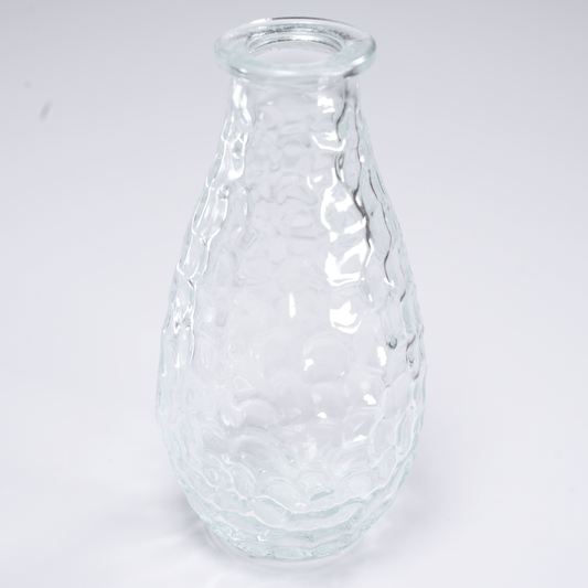 FLORERO DE VIDRIO TEXTURA TRANSPARENTE 14 CM