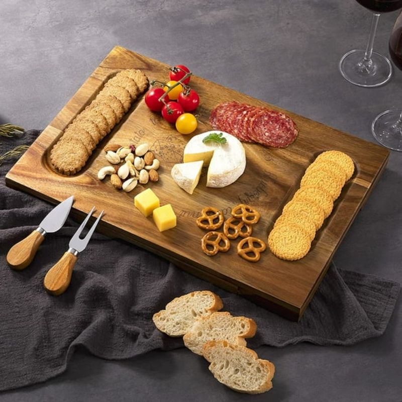 TABLA DE QUESOS RECTANGULAR CON 4 UTENSILIOS