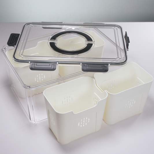 CONTENEDOR DE ALIMENTOS RECTANGULAR CON 4 DIVISIONES Y TAPA