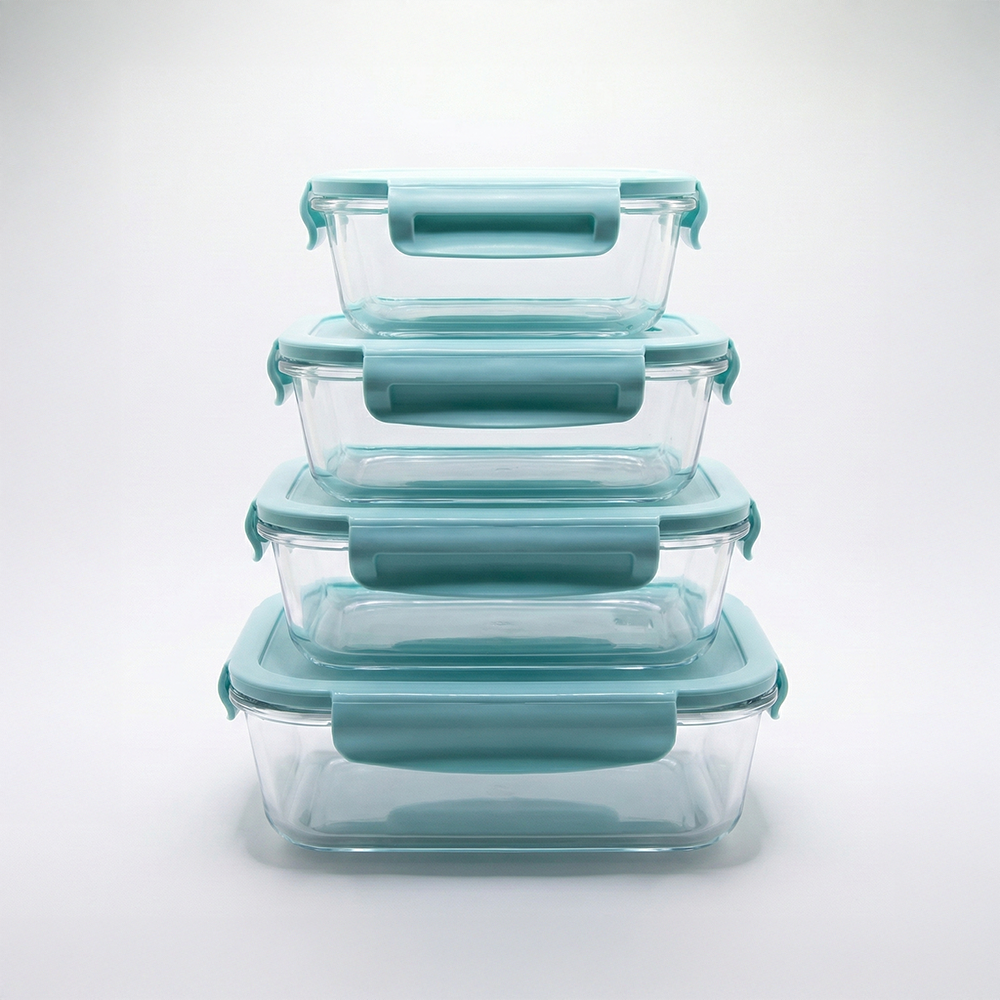 Set x 4 contenedores de alimentos 370ml /640ml /1520ml celeste